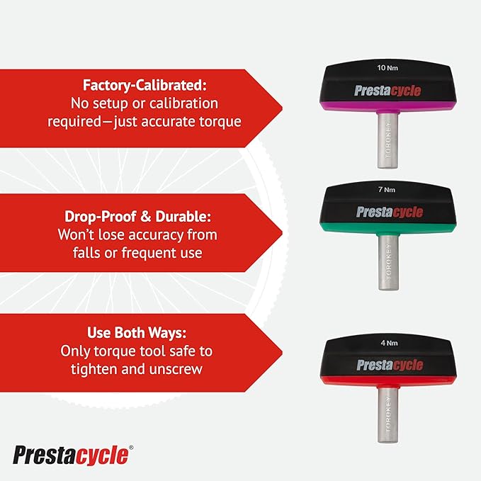 Prestacycle Pro TorqKeys 10Nm T-Handle Torque Limiting Tool – Torque Wrench Bit with Ergonomic Low-Profile Grip, Magnetic 1/4" Hex Bit Retention, Durable Zinc Shaft