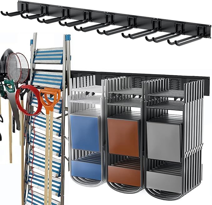 TORACK Tool Storage Rack, Heavy Duty Steel Garage Wall Mount Garden Tool Organizer for Ladders, Chairs, Shovels, Broom, Power tools (8-Pack 5.7"-11" Mixed Hooks, up to 800 lbs)