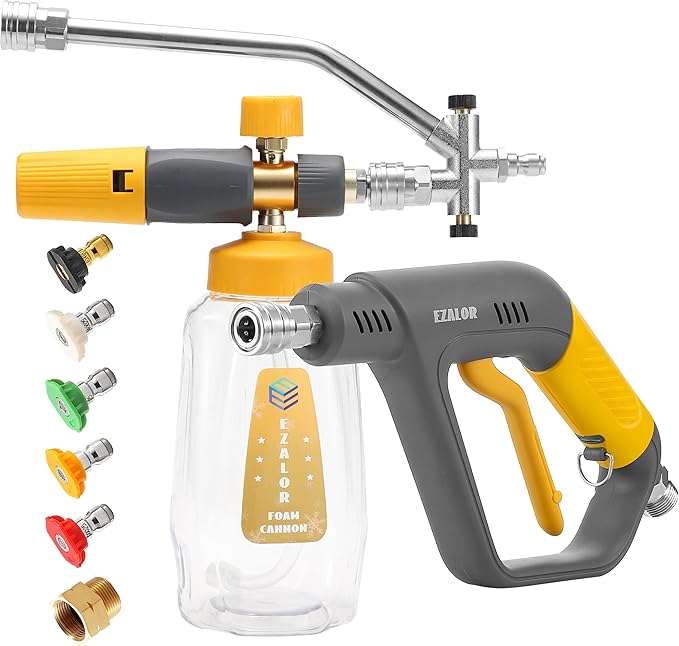 Pressure Washer Foam Cannon Gun Kit with Dual Connector Accessory, Foam Blaster for Car Washing, Double Tip Attachment & 5 Nozzle Tips, 1/4" Quick Connect, 4000 PSI