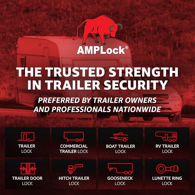AMPLock - U-HLP12 1/2" Heavy Duty Trailer Hitch Lock with Swivel Design - Anti theft, Keyed Alike, Patented RV Trailer Hitch Lock Pin with Keys for 1.25"x1.25" Receiver Tube, Stainless Steel Tow Locks