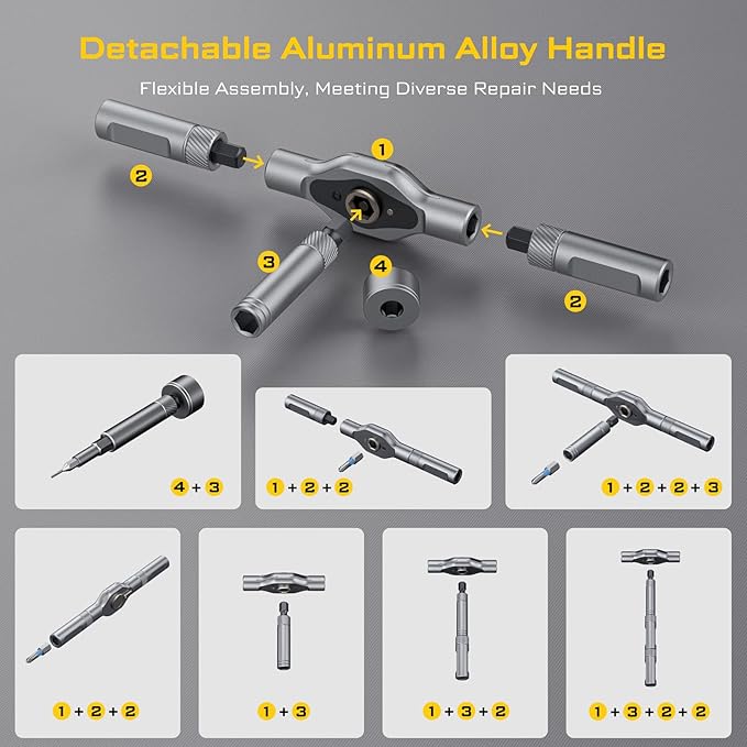 74 in 1 Magnetic Screwdriver Set, Ratchet Screwdriver Set with Detachable Allen Wrench T Handle & Storage Case, Gift for Men & Dad，Repair Tool Kit for Furniture, Electronics, Bicycle, DIY, Gadget
