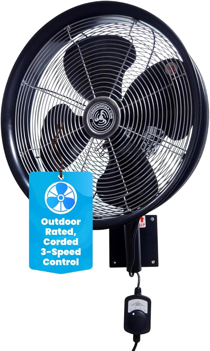 HydroMist F10-14-011 18 Inch Mounting Bracket Outdoor Oscillating Fan, Black