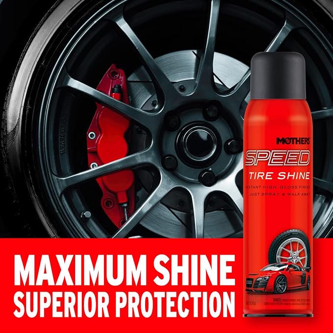 Mothers Speed Tire Shine, 15 oz. Aerosol — Long-Lasting, High-Gloss “Just Dressed” Finish — No Sling, Browning or Run, Fast & Easy Application — Micro-Emulsion Resins, Premium Silicones (16915)
