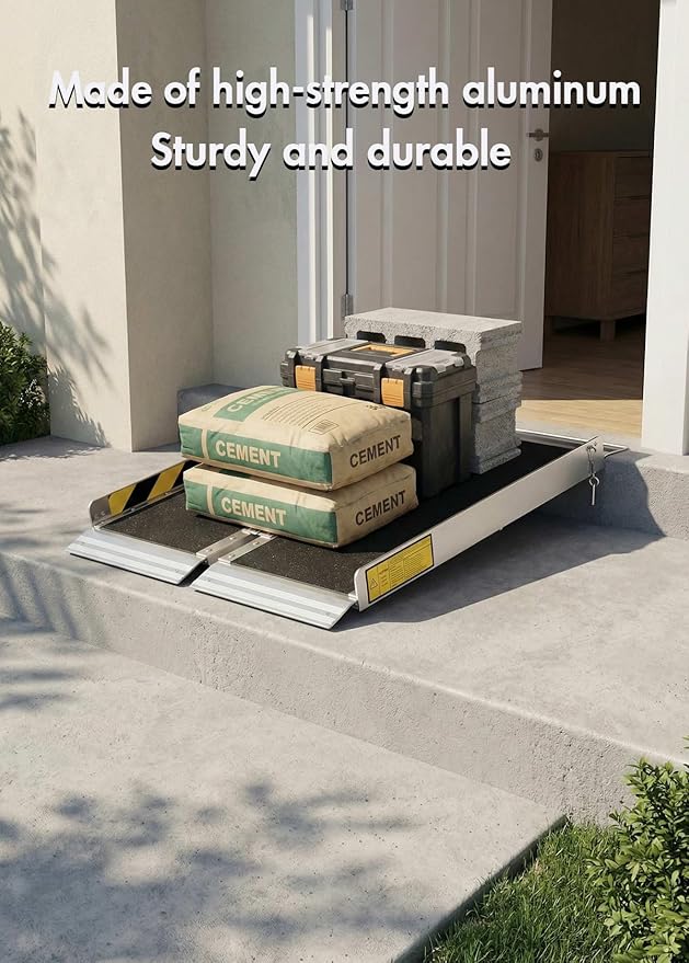 Portable Wheelchair ramp 5FT,Non-Slip Aluminum Threshold ramps for Home Steps,Folding Handicap Ramp,ramps for Home,doorways,Stairs,Weight Capacity up to 600LBS 5FT (Usable Height 6-15 inch)
