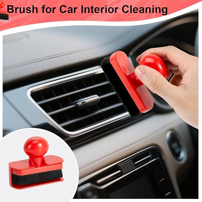 UNIMEIX Tire Shine Applicator Brush Large Vegan Tire Shine Brush with Storage Stand for Vehicles Tire Shine Polish Wax and Car Wash (Red)