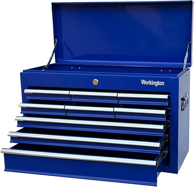 Workington Portable Metal Tool Chest with 9 Drawers, 24" 9-Drawer Tool Chest Cabinet with Ball Bearing Drawer Slides, Steel Tool Storage Box Organizer 4006 Blue