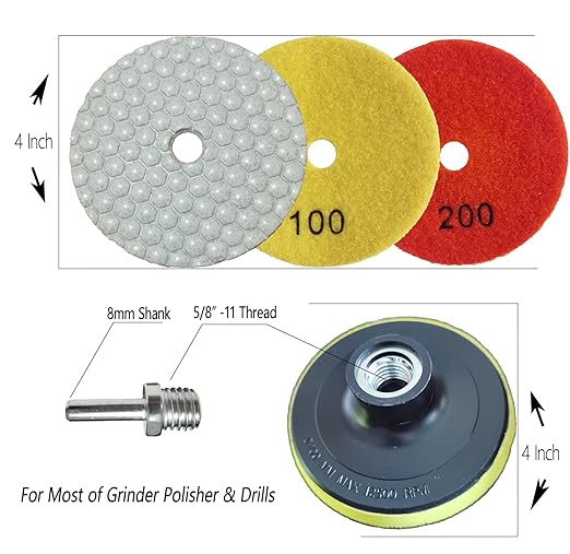 16 Packs Dry Diamond Polishing Pads Set, 4 Inch Dry/Wet Granite Bufffing Pad for Marble Quartz Concrete Stone Tiles - High Temperature Resistance Sanding Kit for Grinder Polisher Drill
