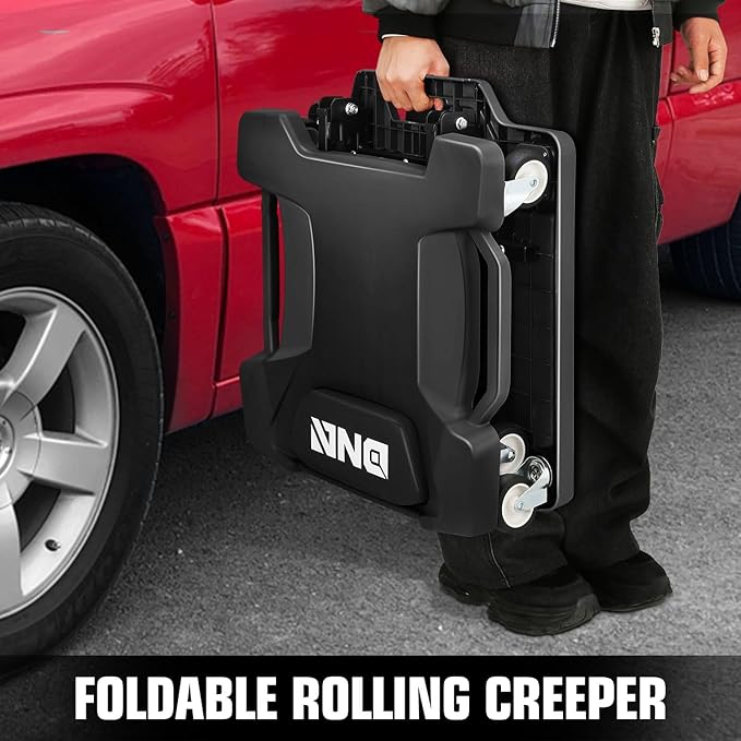 DNA Motoring 41inch Low Profile Plastic Rolling Garage Shop Creeper with Padded Headrest, Tool Trays & 6pcs Casters, Foldable Creeper, TOOLS-00637-BK
