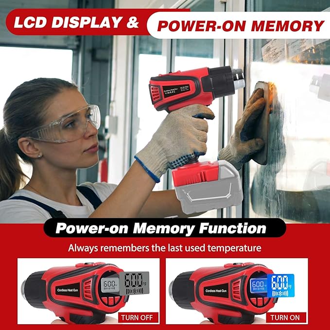 350W Cordless Heat Gun Compatible with Milwaukee m18 Battery,Adjustable Temp 120℉–1110℉,LED Light,LCD Digital Display,Portable Hot Air Gun 4 Nozzles For Shrink Tubing,Crafts,DIY(Tool Only,NO Battery)