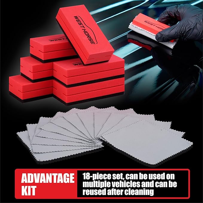 6PCS Ceramic Coating Applicator Sponge Blocks + 12PCS Suede Cloth – Premium Car Detailing Kit for Paint Protection, Wax & Nano Coating Application