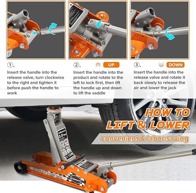 Donext 2.5 Ton Steel Floor Jack, Low Profile Hydraulic Racing Floor Jack, Heavy-Duty Racing Floor Jack with Single Piston Lift Pump, Lifting Range 3-3/8" - 14-15/16"