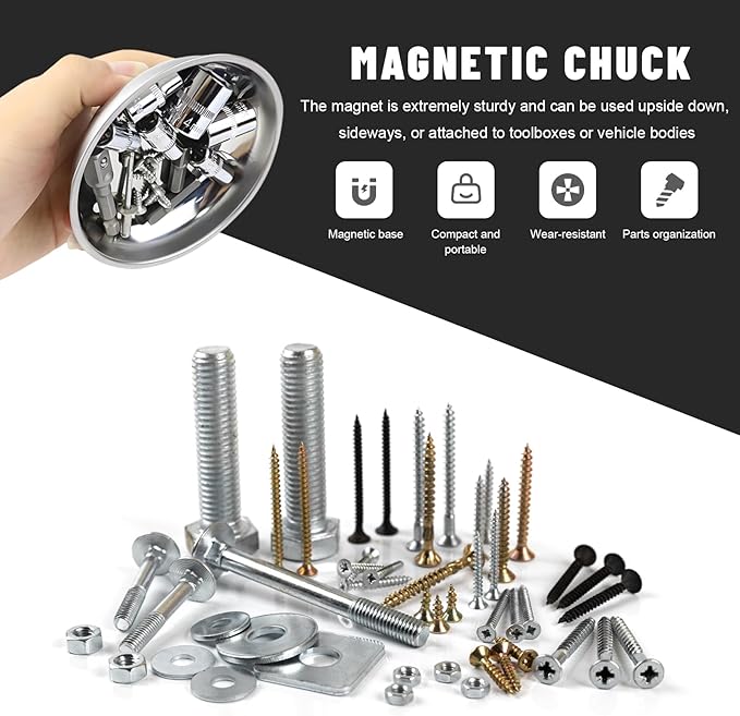 Sun Walker 2 PCS Magnetic Tray Holders, Stainless Steel Thickened Round Tray Set with Strong Magnet, Heavy Duty Magnetic Trays for Screws Bolts Nuts Washers Pins, Car Accessories (3" Round)