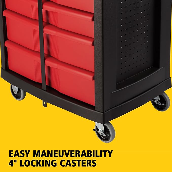 Rubbermaid Commercial Products Mobile Tool Work Center, 5 Drawers, 250 lb. Capacity, Black, for Warehouse/Garage/Cleaning/Maintenance