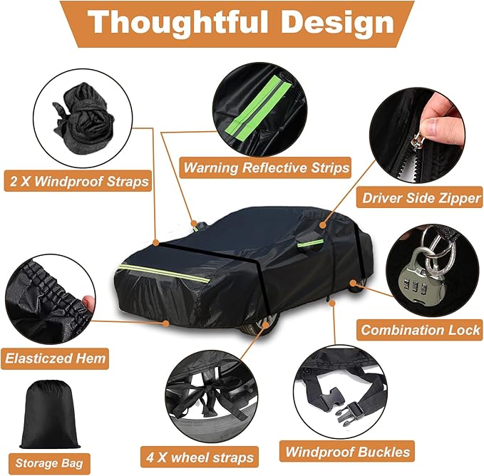 Car Covers for 1960-1980 Volkswagen Beetle Bug Sedan 2-Door, 210T All Weather Protection Custom-fit Beetle Bug Waterproof Car Cover, w/Zipper Door and Cotton Lining, Rainproof, Dustproof and UV Proof