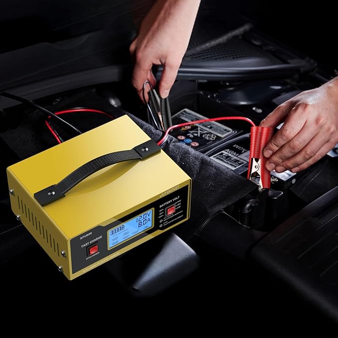AUTOUTLET Upgraded 6/8/12/14/16/24V Battery Charger Automotive Smart Car Battery Charger and Trickle Maintainer 0-14A Fully Automatic with Cable Clamps