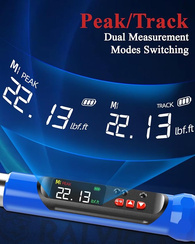 1/4 Digital Torque Wrench (1.11-22.13 Ft. Lb/ 1.5-30 N.m) ±2% Accuracy Dual-Direction Adjustable Torque Wrenches Digital with Vibration, Buzzer and LED Alert for Bike, Motorcycle, DIY