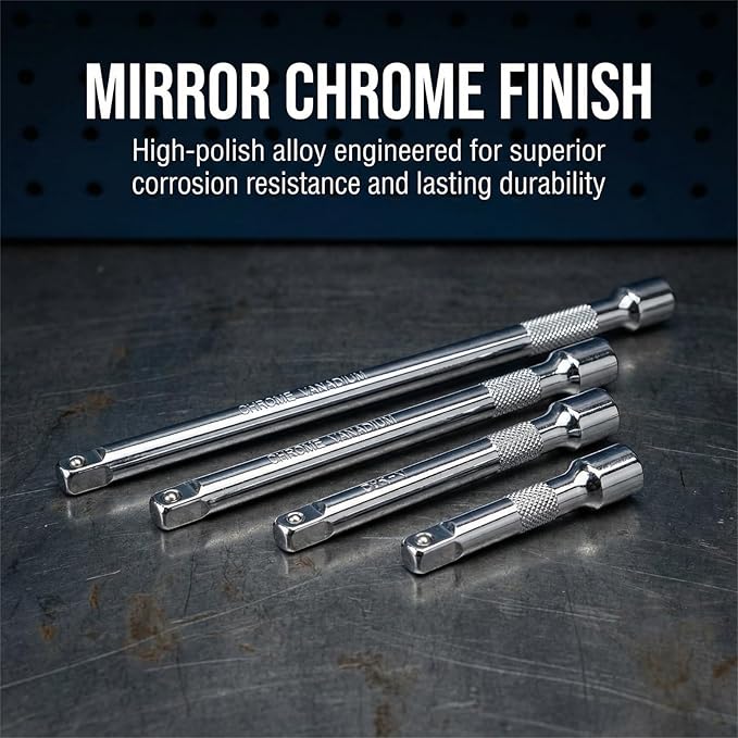 EMSTAR 4PCS 1/4" Drive Socket Extension Bar Set, 2" / 50mm, 3" / 75mm, 4" / 100mm, 6" / 150mm, CR-V Steel Ratchet Extensions for Automotive & DIY Repair