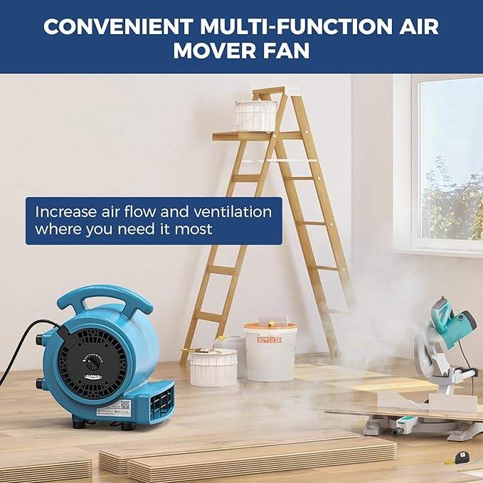 ALORAIR 1000 CFM Air Mover Blower Fan for Drying, Ventilating, Exhausting, Cooling, Utility Fan with 3 Speeds, 5 Adjustable Angles, 20ft Long Cord for Home, Industrial, Commercial Use - GE1000