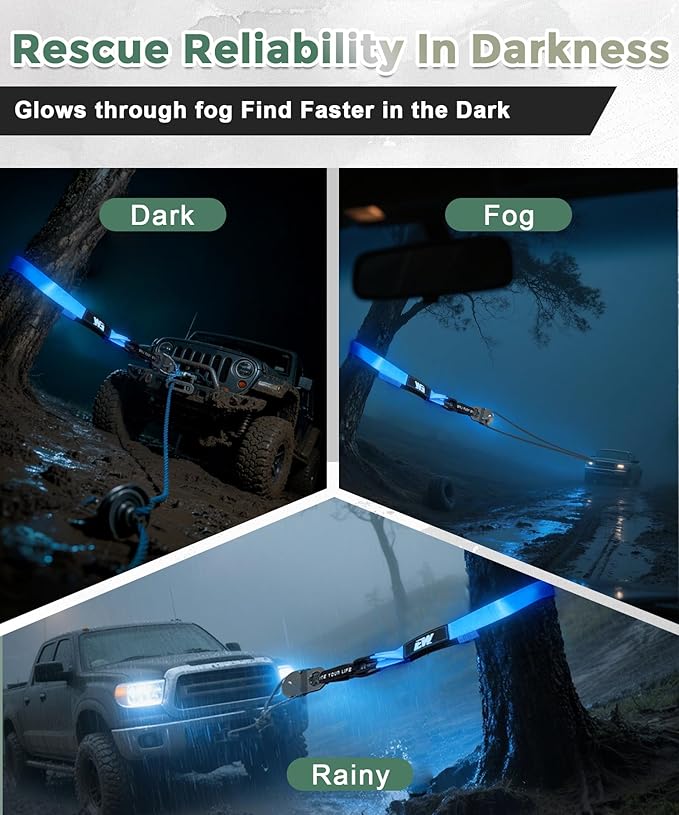 NIXFACE Tree Saver Strap Night Glow Design 3" x8' (36,000lbs Break Strength) Emergency Off Road Recovery Rope, Tow Strap Winch Accessory