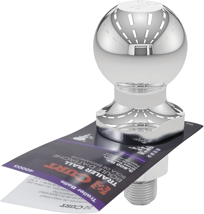 CURT 40003 Chrome Trailer Hitch Ball, 3,500 lbs, 2-Inch Diameter, 3/4 x 1-3/4-Inch Shank, Universal Fit (Pack of 2)