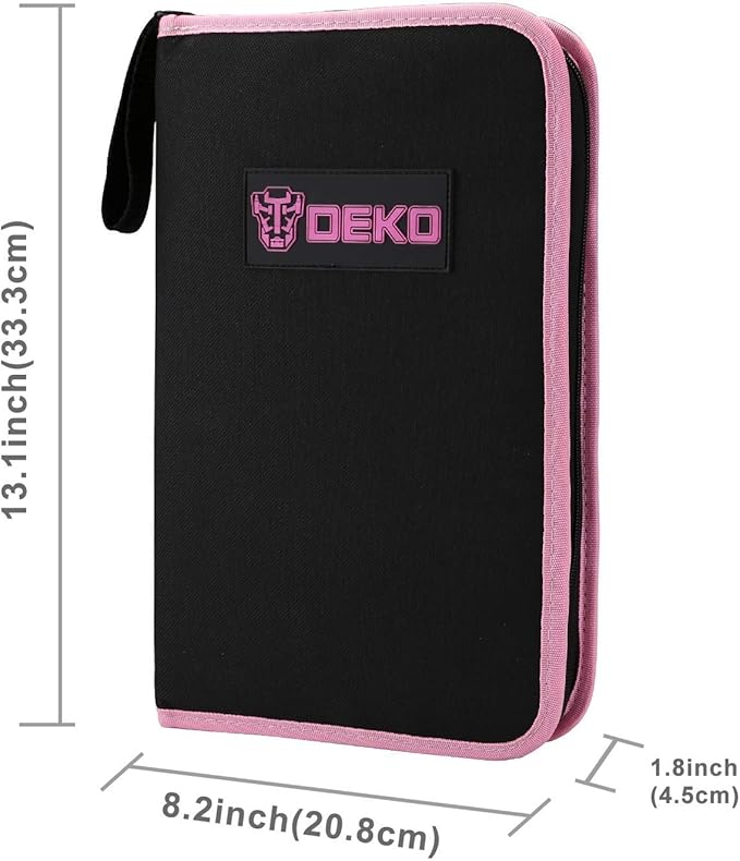 DEKO Pink Tool Set 110 Piece Household Tool Kit,Ladies Portable Tool Set with Easy Carrying Pouch, Perfect for DIY Projects, Home Maintenance