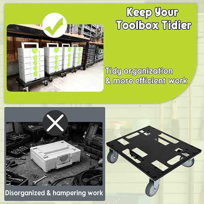 Metal Tool Cart for Festool with 4 Rollers, Black Systainer Cart for Festool for Easy Transport of Systainer & T-Loc System, Roll Board with Feedthroughs for Straps (No Toolbox)