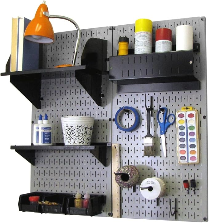 Wall Control Hobby Craft Pegboard Organizer Storage Kit with Gray Pegboard and Black Accessories