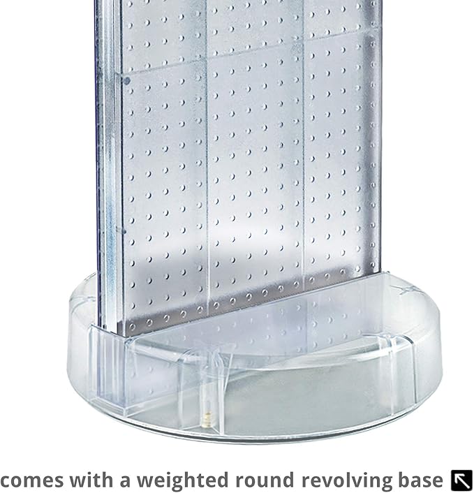 Azar Displays 700780-CLR, TWO-SIDED PEGBOARD FLOOR DISPLAY W/C-CHANNEL SIDES ON REVOLVING ROUND STUDIO BASE. PANEL SIZE: 16"W X 60"H, Clear