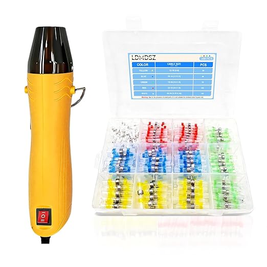 400PCS Solder Seal Wire Connectors Kit with Dual Temp Heat Gun, Heat Shrink Solder Butt Connectors Waterproof Electrical Terminals for Automotive Marine Boat RV Wiring Repair (400, Yellow)