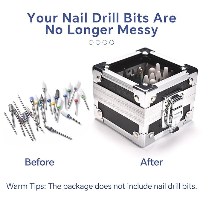 Nail Drill Bits Box Container 25 Hole Professional Nail Sander Storage Box Nail Art Tools Storage Container Nail Art Tools for Drill Bits Display Organizer, Black