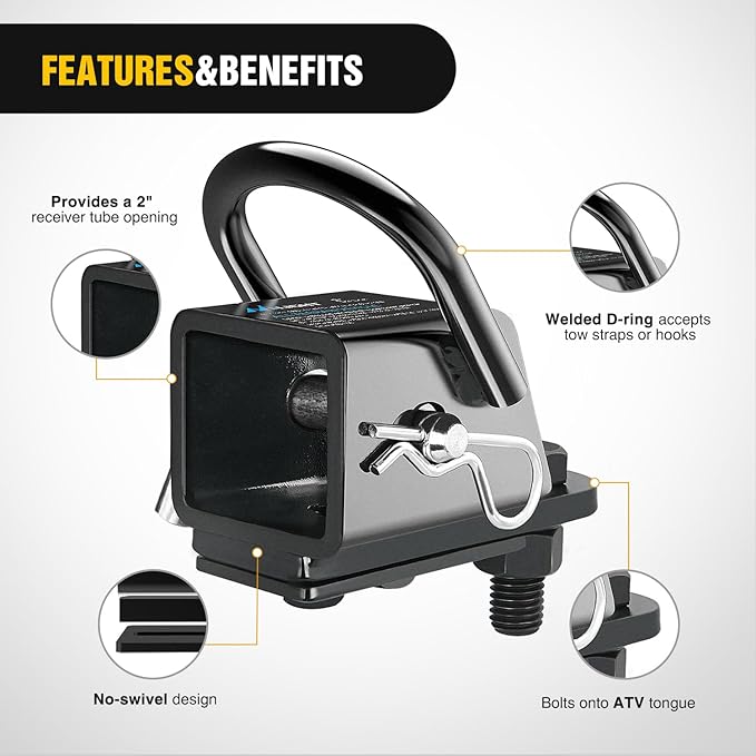 Nilight 3 in 1 ATV UTV Multi Hitch Mount with 2 Inch Receiver 1-7/8 inch Ball Hitch Rated 2000 LBS Winch Strap Loop Rated 5000 LBS