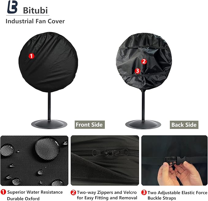 Bitubi Wall Mount Fan Cover,Waterproof Outdoor Fan Covers,Compatible for 18-20 Inch Industrial Fan and Pedestal Fan,Heavy Duty 600D oxford Dustproof Fan Cover,Black