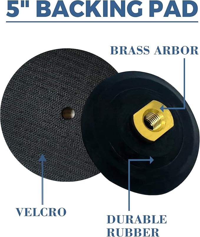 Rubber Backer Pad 5 Inch Hook and Loop Backing Pad for Angle Grinder, Hand Grinder - Arbor 5/8"-11