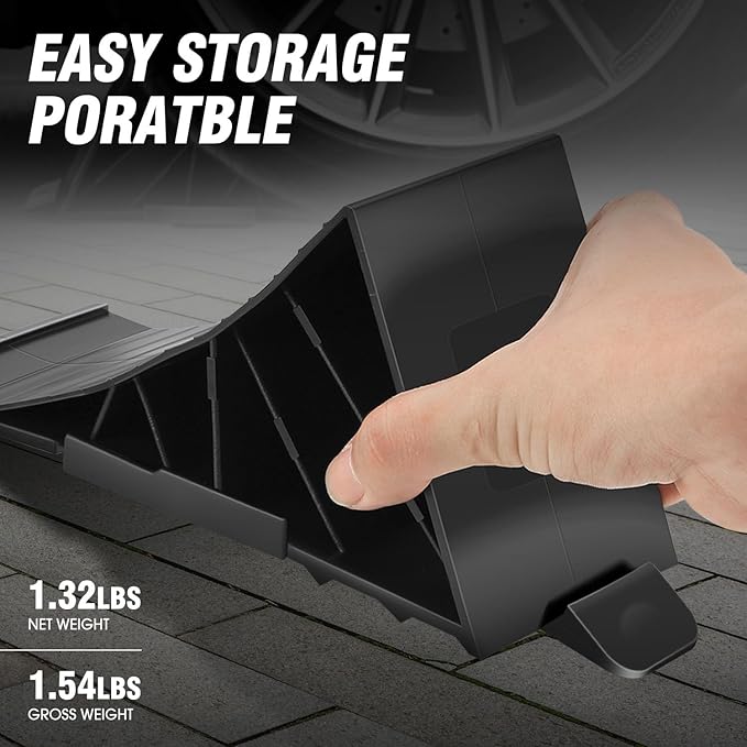 DNA Motoring 2pcs Wheel Chocks Tire Chocks, Trailer Wheel Chocks RV Wheel Chocks for RV Trailer, Keeps Trailer in-Place, with Bracket, Black, TOOLS-00697