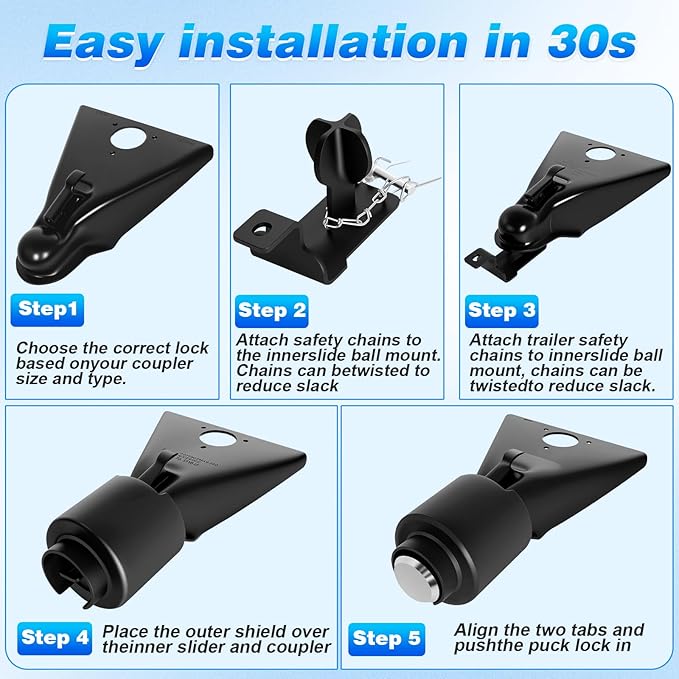 Trailer Lock Fits 2-5/16 Inch Coupler, Upgrade Anti Theft Heavy-Duty Steel Trailer Hitch Locks, Camper Pry-Resistant & Heavy-Duty Trailer Hitch Locks for RV | Cargo | Boat | Dump Trailer