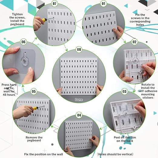 Unittype 17 Pcs Peg Board Combination Kit, 6 Plastic Wall Pegboard with 11 Accessories, 33" x 22" Desk Pegboard Organizer with Shelf Hook for Office, Kitchen, Gaming, Garage, Craft Room(White)