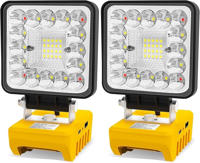 Cordless LED Work Light Compatible with Dewalt 18V 20VBattery, T-SUNiceM 5000LM Flashlight, 20V Battery Flood Work Light 140°Adjust with Low Voltage Protection for Outdoors and Job Site Lighting 2Pack