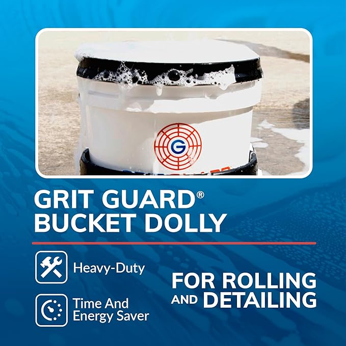 GRIT GUARD Bucket Dolly with Wheels - Rolling Detailing Wash Bucket with 5 Wheels and 2 Locking Casters Compatible with 2.5, 4, 5 and 6 Gallon Buckets (Green, 2" Red Casters)