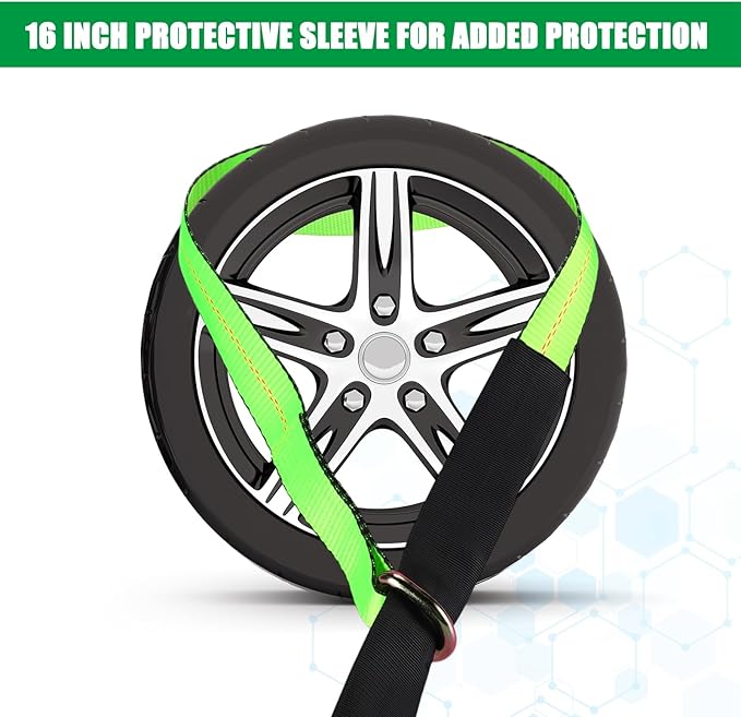 8 Pack Lasso Tow Truck Straps with D Ring 11, 000 Lbs Break Strength D Ring Auto Tie Down Wheel Lift Trailer Strap for Hauling Utv SUV Wrecker Rollback (2" X 8ft,Green)