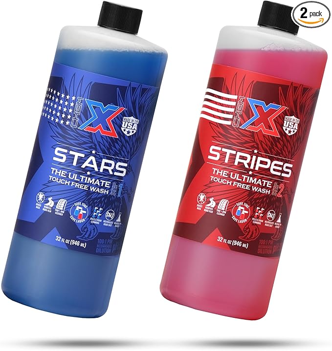 Chem-X Stars + Stripes: The Ultimate Touch Free Vehicle Wash, Removes Road Film, Grime and Oxidation, No Contact Wash for Trucks Fleets Equipment and Cars - 32 oz