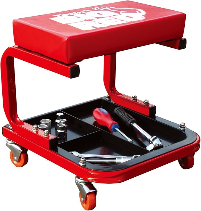 DNA Motoring Heavy Duty ABS Plastic Automotive Creeper and Torin TR6300 Padded Mechanic Rolling Shop Seat