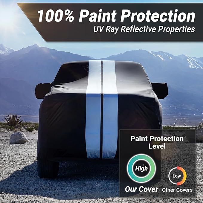 iCarCover Premium Heavy Duty Truck Car Cover - Waterproof All Weather Rain Snow UV Protection, Dakota, Frontier, Tacoma, Canyon, Colorado,R1T, Size T83 (See Size Chart), Stripe - Black/Gray