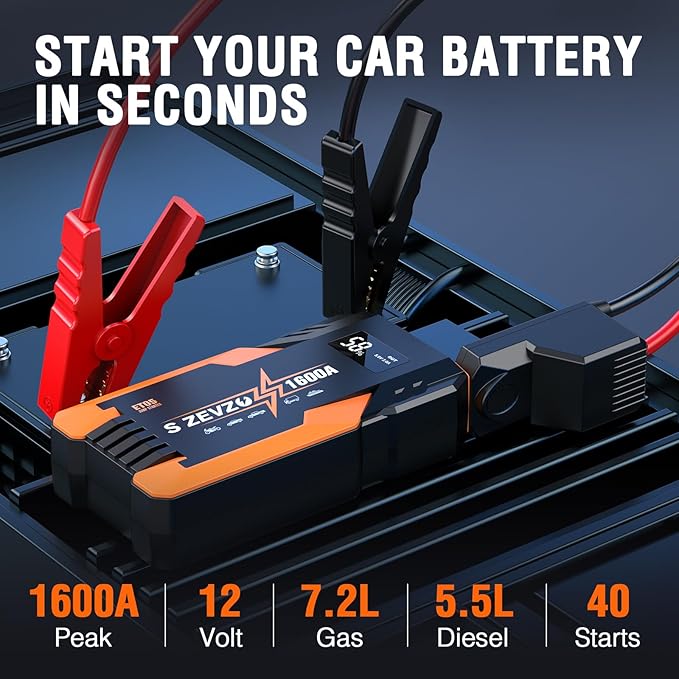 S ZEVZO Jump Starter 1000A Peak Portable Jump Starter for Car (Up to 7.0L Gas 5.5L Diesel Engine) 12V Auto Battery Booster Pack with Jumper Clamps