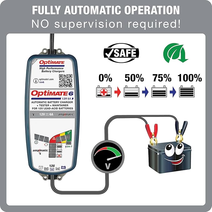 Optimate 6 AmpMatic - 12V 6A, High Performance Automotive Battery Charger & maintainer for premium AGM, Deep-Cycle Batteries (TM-361)