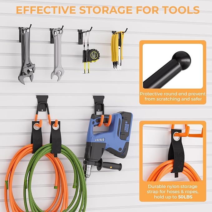 INCLY 27PCS Slatwall Accessories Kit, Includes 3 Pack Ventilated Metal Wire Slat Wall Baskets, Multisized Heavy Duty Slatwall Hooks and Storage Strap for Room Workshop Garage Organization