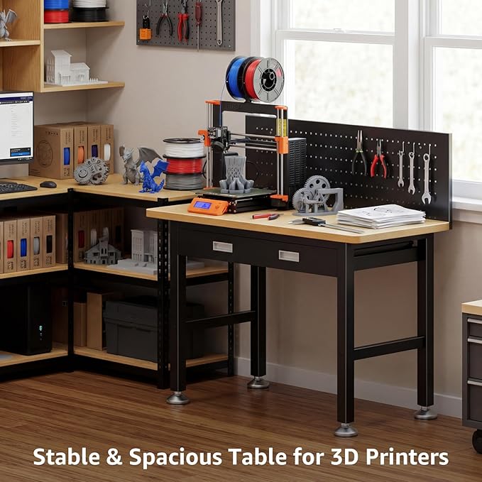 39.4" Workbench with Drawer and Pegboard - Heavy Duty Steel Garage Work Table, Small Tool Bench for Workshop, Woodworking, Crafting & Repair