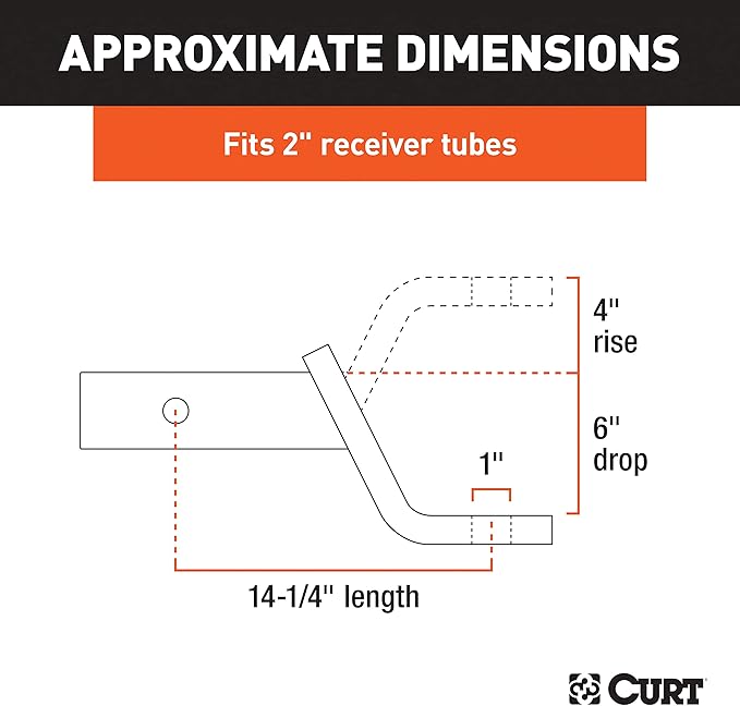 CURT 45280 Class 3 Ball Mount with 1" Hole, 4" Rise or 6" Drop fits Trailer Hitches with 2" x 2" Receiver Tube Opening | Corrosion, Scratch & UV Damage Resistant