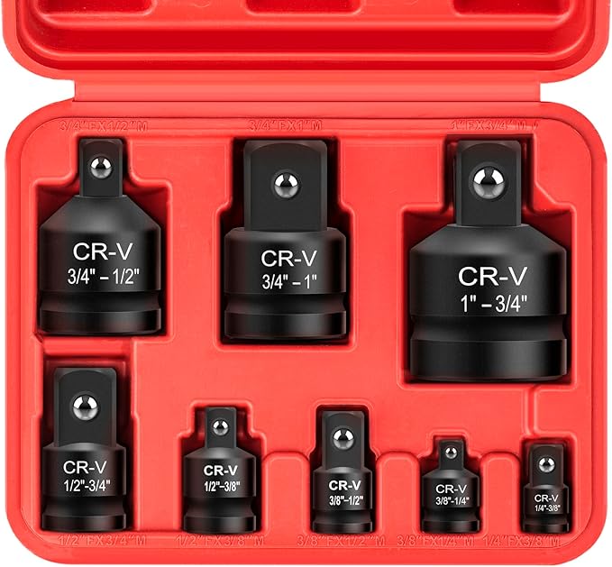 8PCS Impact Socket Adapter and Reducer Set, 1/4" 3/8" 1/2" 3/4" 1" Inch Square Drive Wrench Adapter, CR-MO Steel, for Drill, Breaker Bar, Ratchet Drive, Christmas Stocking Stuffers for Adults