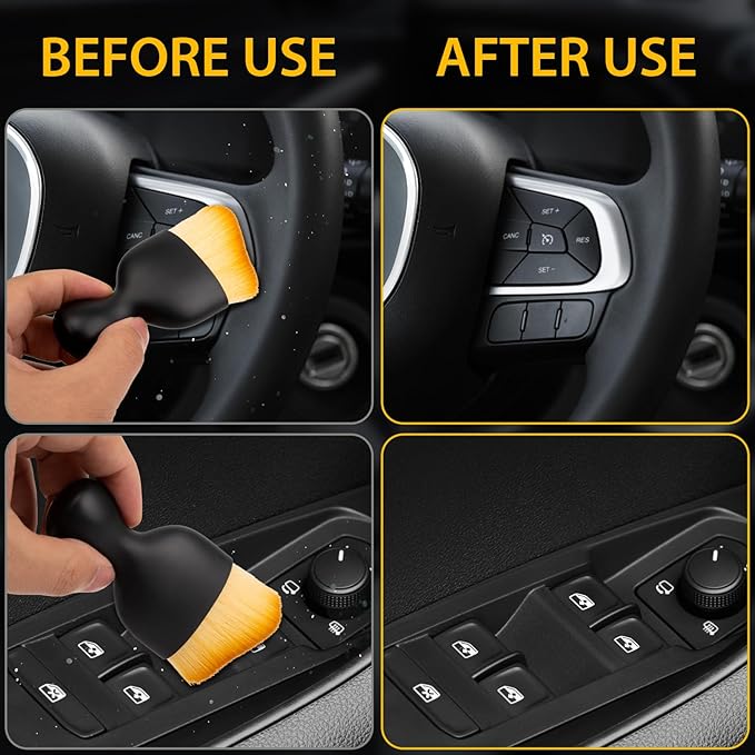 2PCS Car Interior Detailing Brush, Auto Car Detailing Brush Dusting Brush, Soft Bristles Car Interior Cleaning Tool for Dashboard Interior, Exterior, Skylight, Leather, Dust Brush, Brown