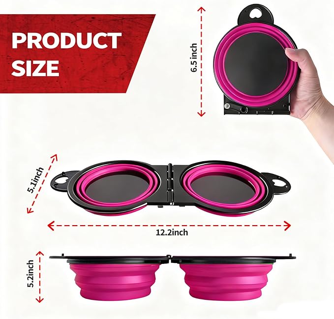 Collapsible Magnetic Parts Tray Set, New Upgraded Version Magnetic Trays, Integrated 5.1" Round Dual Silicone Bowls, Multi-Use Nuts And Bolts Organizer, Bonus Hook for On-the-Go Carry (magenta2.0)